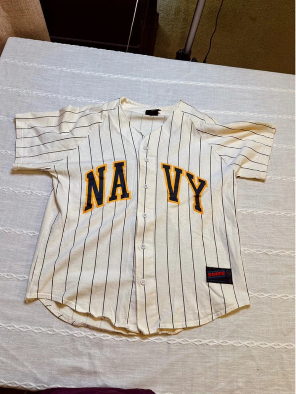 Vintage M.J. Soffe Navy pinstripe baseball Jersey large